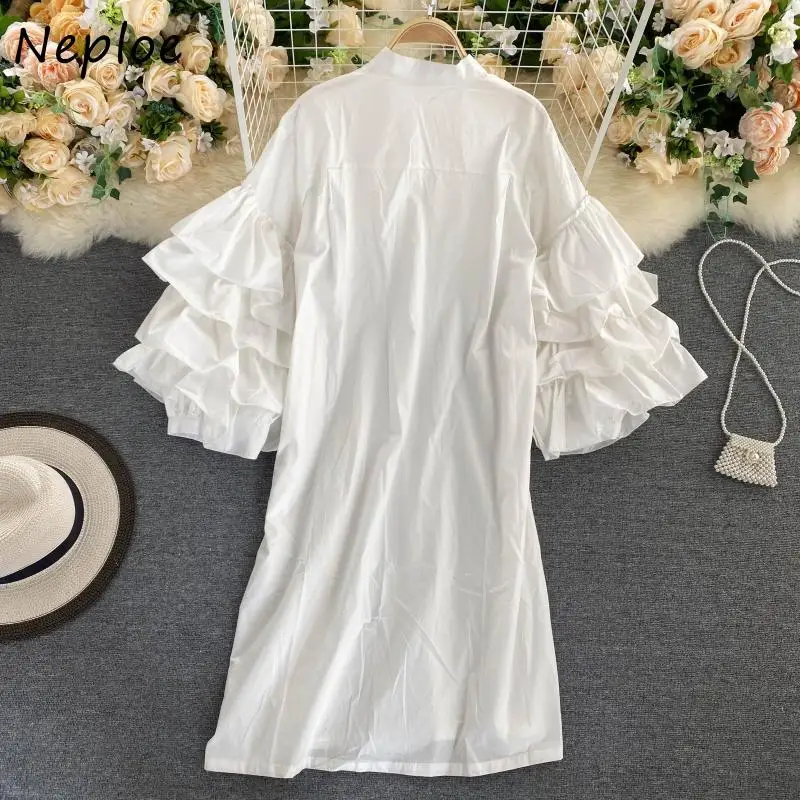 Neploe Chic Butterfly Sleeve Shirt Dress Autumn Stand Collar Single Breasted Dresses Women Casual Simple Fashion Femme Vestidos
Neploe Chic Butterfly Sleeve Shirt Dress Autumn Stand Collar Single Breasted Dresses Women Casual Simple Fashion Femme Vestidos