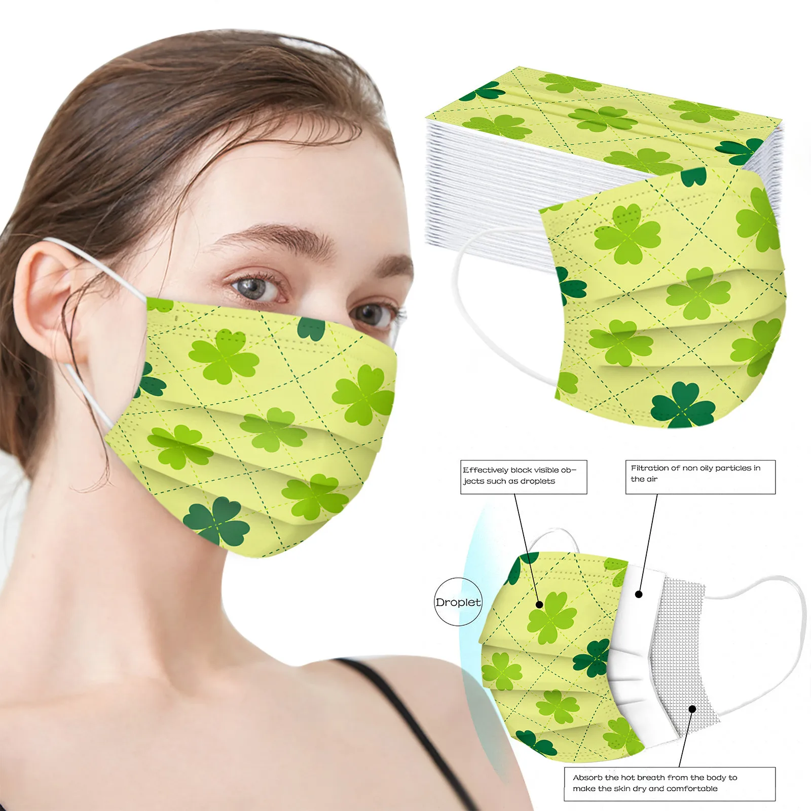 Зеленая маска одноразовая Mascarillas Санкт Patrick' Day фильтры масок для лица взрослых
