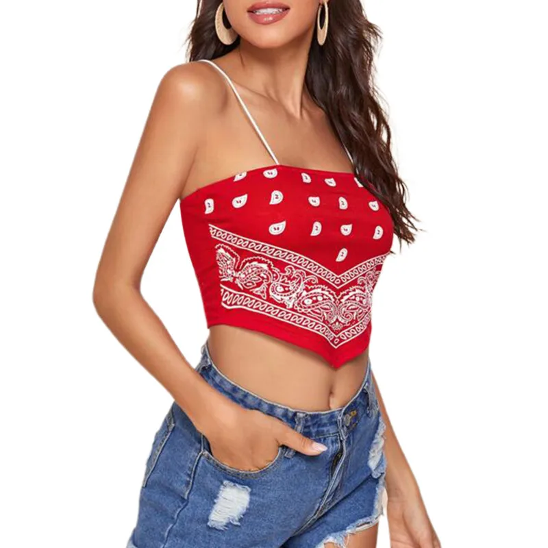 

Summer Women's Sexy Cami Tank Top, Casual Paisley Print Sleeveless Backless Bandana Camisole
