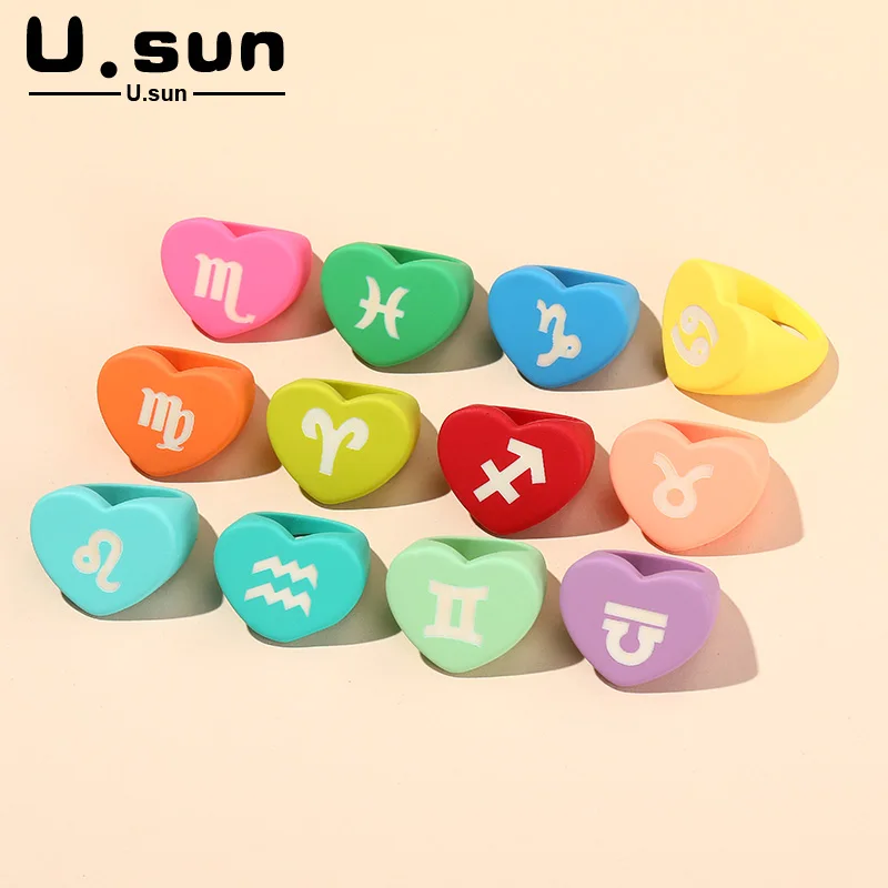 12 Constellation Colorful Heart Rings For Women Minimalist Retro Harajuku Big Square Rings for Girls Fashion Acrylic Jewelry
12 Constellation Colorful Heart Rings For Women Minimalist Retro Harajuku Big Square Rings for Girls Fashion Acrylic Jewelry