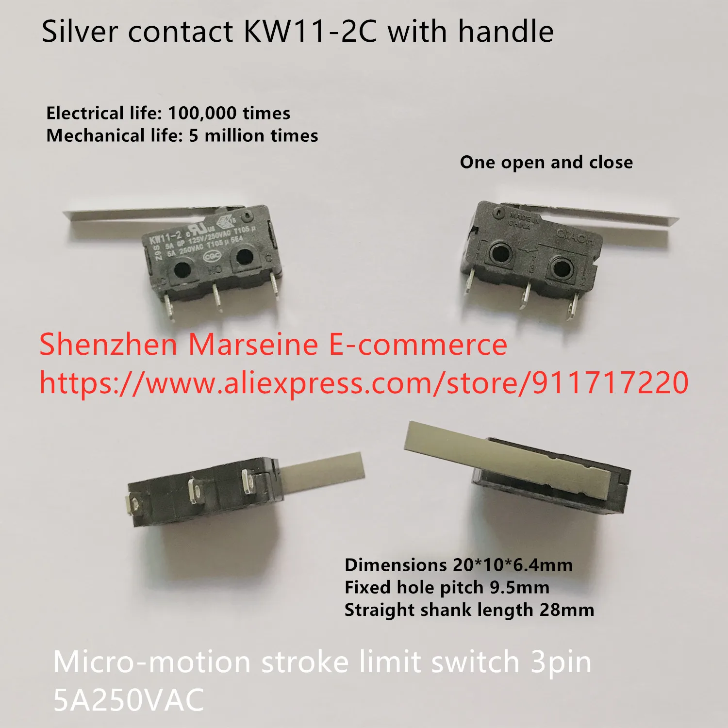 

Original New 100% silver contact KW11-2C with handle micro-motion stroke limit switch 3pin 5A250VAC