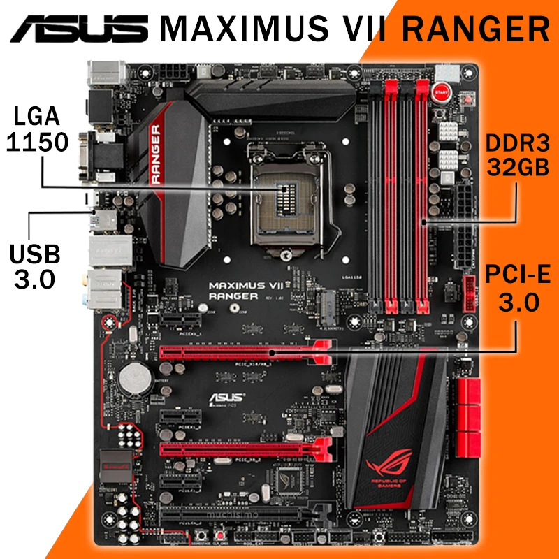 Фото Материнская плата LGA 1150 Asus MAXIMUS VII RANGER Core i7/i5/i3 DDR3 3000(OC)MHz PCI-E 3 0 M.2 SSD HIFI Z97 игровая