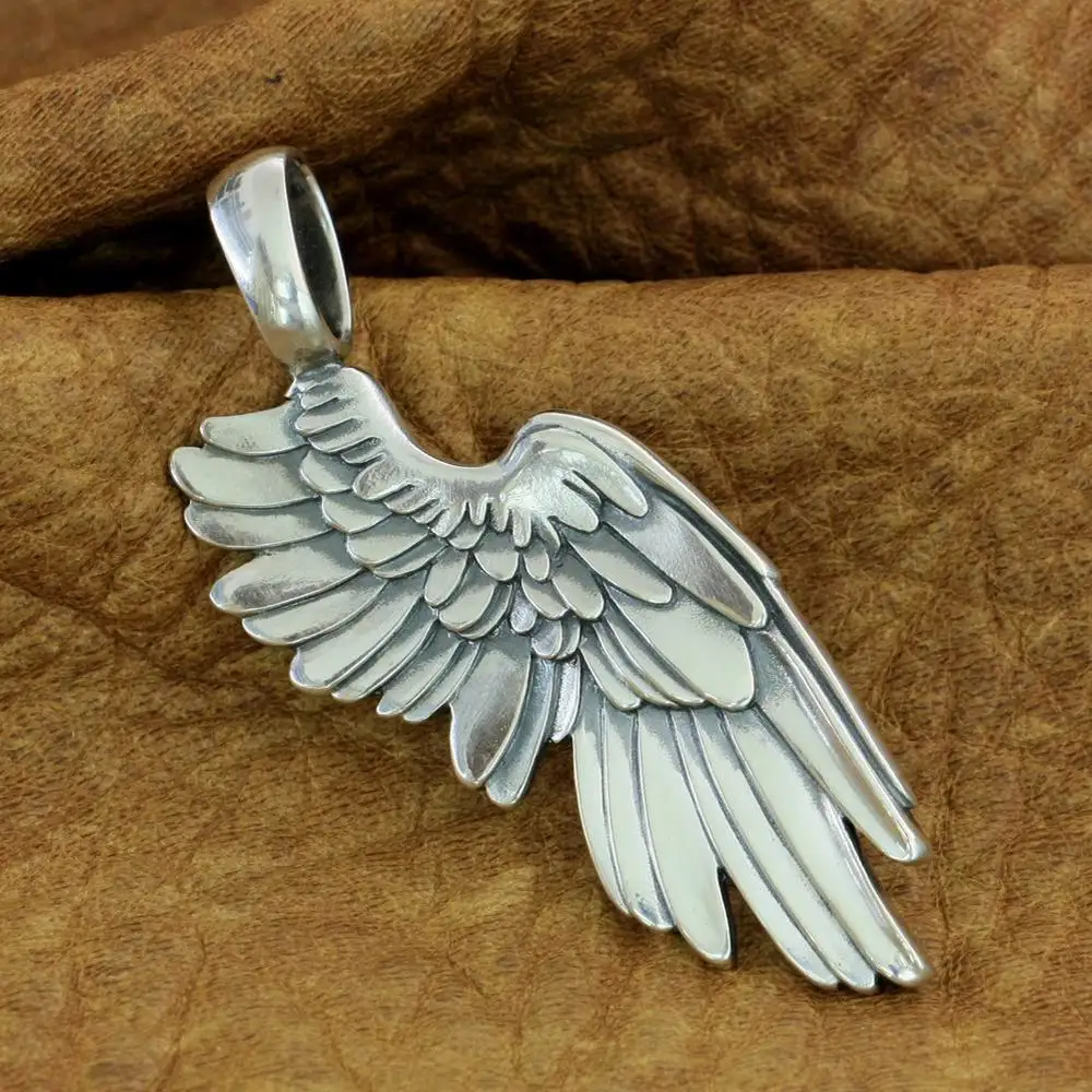 

Huge 2-Sides Angel Wing Pendant 925 Sterling Silver Mens Biker Punk Pendant TA212 JP