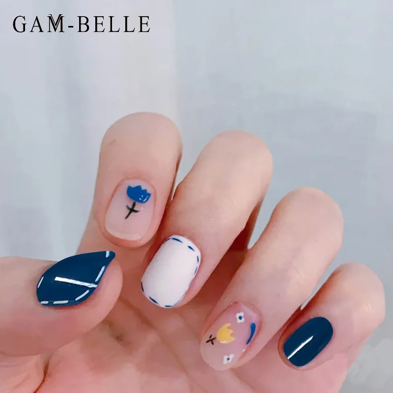 GAM-BELLE 24 шт матовые синие накладные ногти маленький свежий цветок Французский съемный полный Чехол искусственный лак для ногтей инструмент
GAM-BELLE 24 шт матовые синие накладные ногти маленький свежий цветок Французский съемный полный Чехол искусственный лак для ногтей инструмент