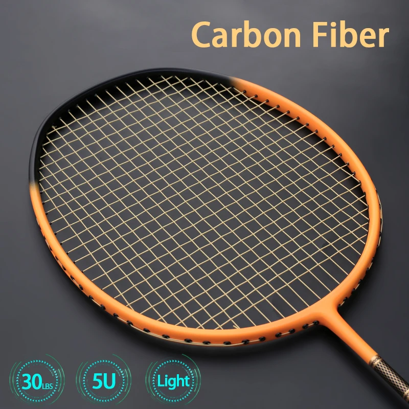 

Carbon Fiber Strung Badminton Racket Max Tension 30LBS Super Light 5U 75g Professional Racquct With Bags String Speed Sports
