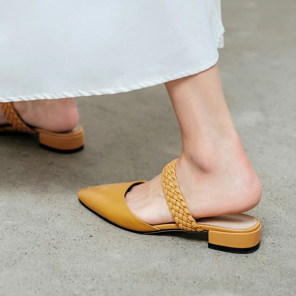 

EshtonShero Women's Shoes Woman Pumps Leather Low Heel Slip On Pointed Toe Sandal Pumps Classic Ladies Wedding Shoes Size3-8