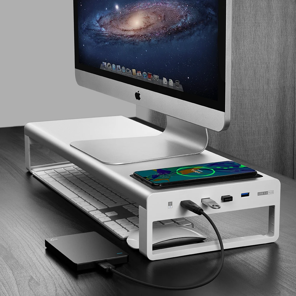 Алюминиевый Беспроводной зарядная подставка для монитора с 4USB3.0 Порты передачи