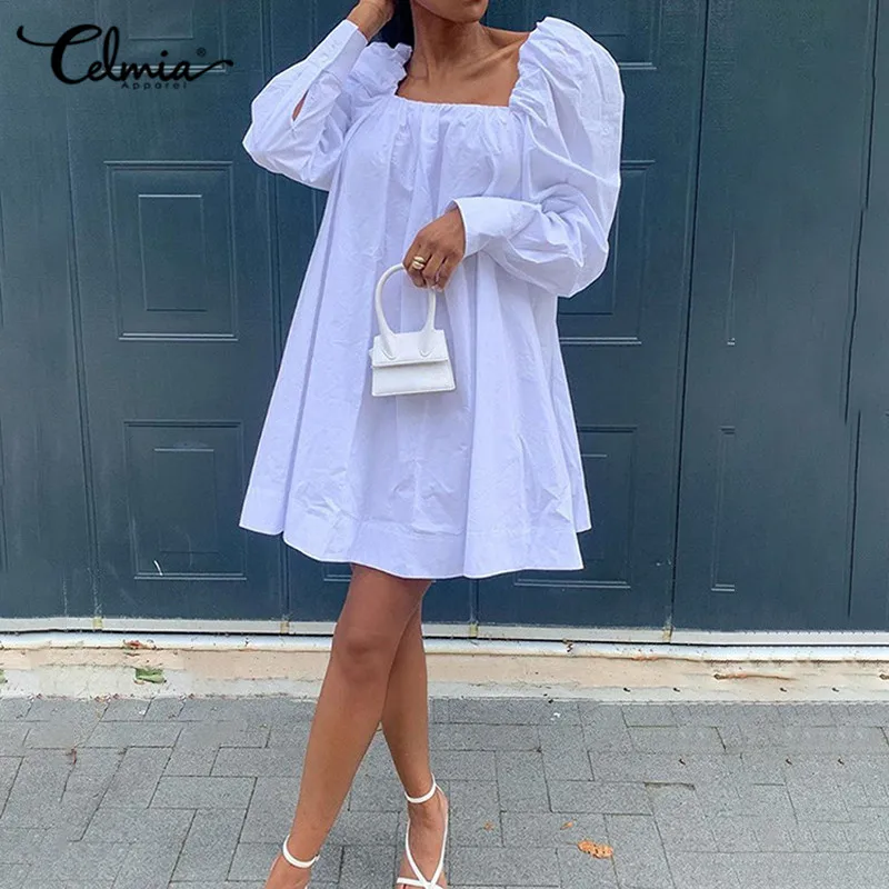 Women Mini Dress Celmia Sexy Square Collar Stylish Long Gigot Sleeve Short Robe 2021 Autumn Elegant Ladies Casual Party Vestidos
Women Mini Dress Celmia Sexy Square Collar Stylish Long Gigot Sleeve Short Robe 2021 Autumn Elegant Ladies Casual Party Vestidos