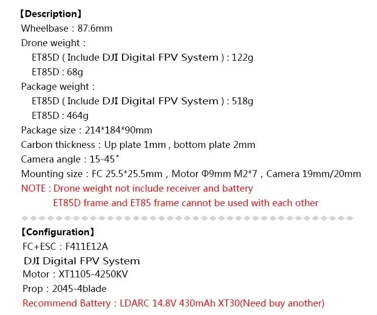 DishyKooker LDARC ET85D 87.6mm Wheelbase F4 AIO 12A BLheli_S ESC 2 Inch 4S CineWhoop FPV Racing Drone BNF with DJI Air Unit
DishyKooker LDARC ET85D 87.6mm Wheelbase F4 AIO 12A BLheli_S ESC 2 Inch 4S CineWhoop FPV Racing Drone BNF with DJI Air Unit