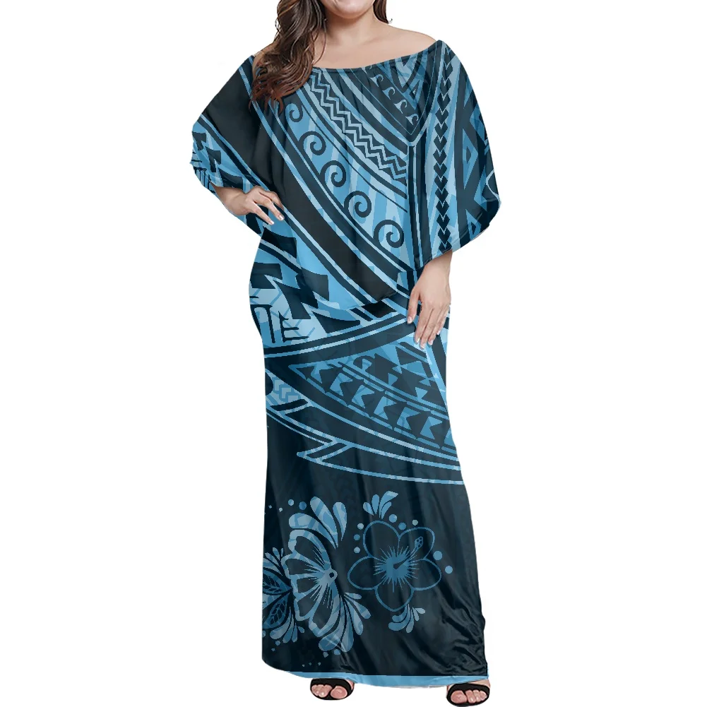 

Ex-factory Price Women Party Elegant Summer Club Bodycon Dress Samoan Puletasi Polynesian New Design Blue Frill Dress Streetwear