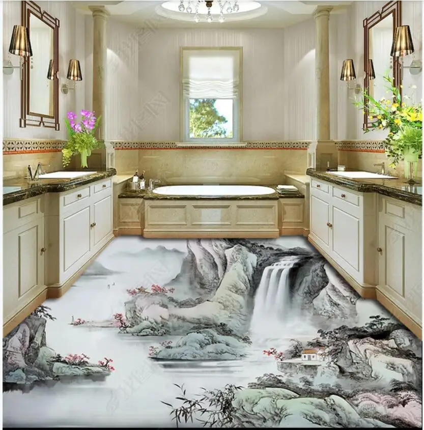 Custom photo 3d pvc floor self-adhesive wallpaper Chinese ink painting mountain flowing water wallpaper in the bedroom 
Custom photo 3d pvc floor self-adhesive wallpaper Chinese ink painting mountain flowing water wallpaper in the bedroom