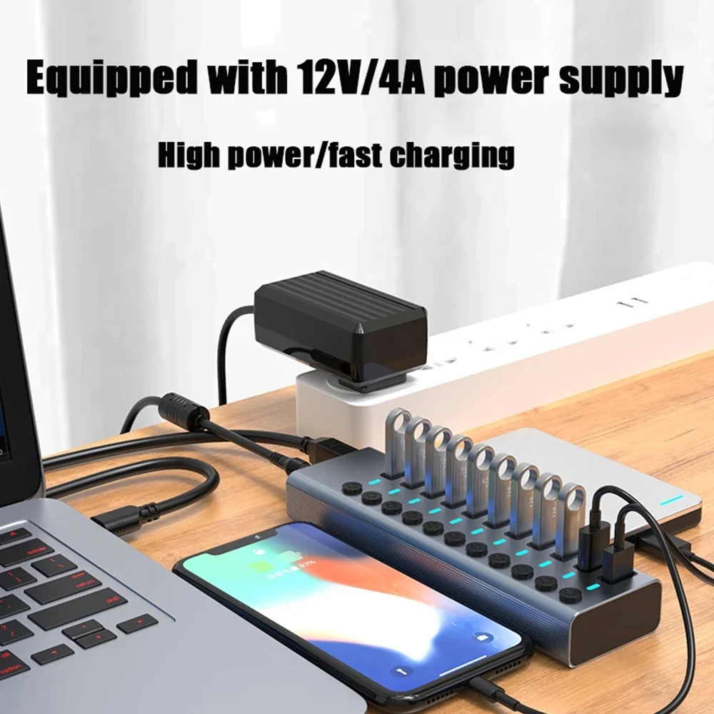 USB 3.0 HUB Aluminum Alloy Multi-Interface Splitter 11 Port Data Transmission Extender Supports Charging 12V 4A Power Supply
USB 3.0 HUB Aluminum Alloy Multi-Interface Splitter 11 Port Data Transmission Extender Supports Charging 12V 4A Power Supply