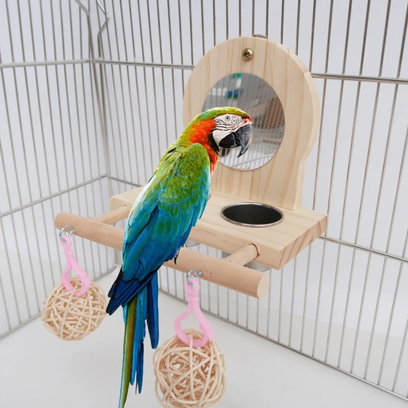Parrots Mirror Play Stand Wooden Perch Playgym with Feeder Cup Bowls Rattan Ball
Parrots Mirror Play Stand Wooden Perch Playgym with Feeder Cup Bowls Rattan Ball