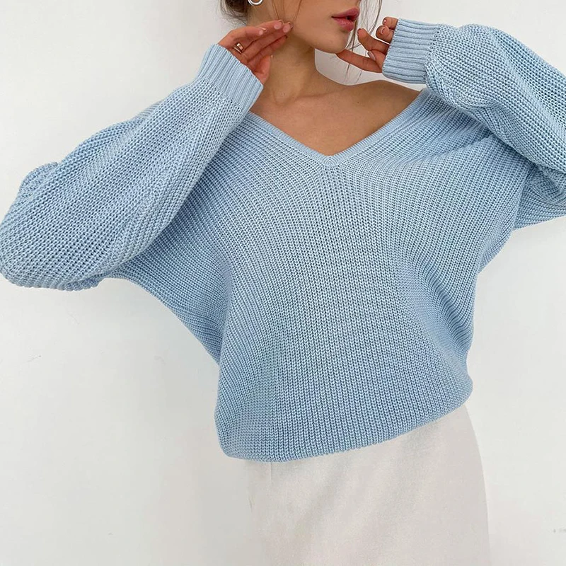 Women's Oversized Sweater Knit 2021 Autumn And Winter V-Neck Blue Thick Knit Pullover Women's Long-Sleeved White Warm Sweater
Women's Oversized Sweater Knit 2021 Autumn And Winter V-Neck Blue Thick Knit Pullover Women's Long-Sleeved White Warm Sweater