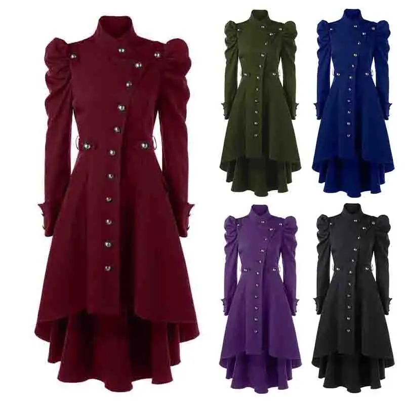Women Vintage Steampunk Dress Victorian Gothic Medieval Trench Style Asymmetrical Dress Single-Breasted Button Long Autumn Dress
Women Vintage Steampunk Dress Victorian Gothic Medieval Trench Style Asymmetrical Dress Single-Breasted Button Long Autumn Dress