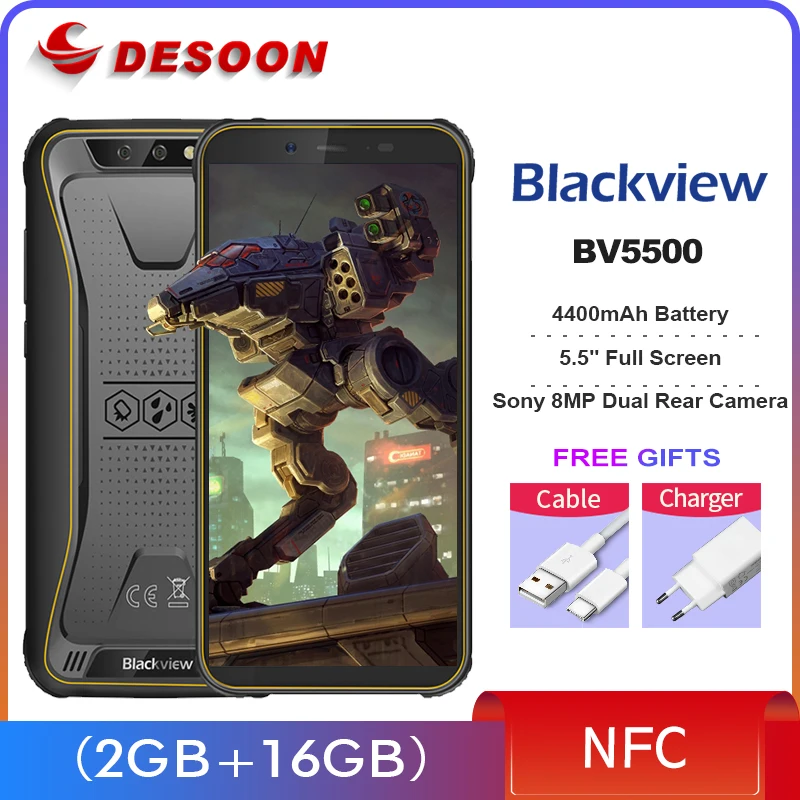 Смартфон Blackview BV5500 защищенный IP68 2 + 16 ГБ 5 дюйма 4400 мА · ч Android|Смартфоны| |
