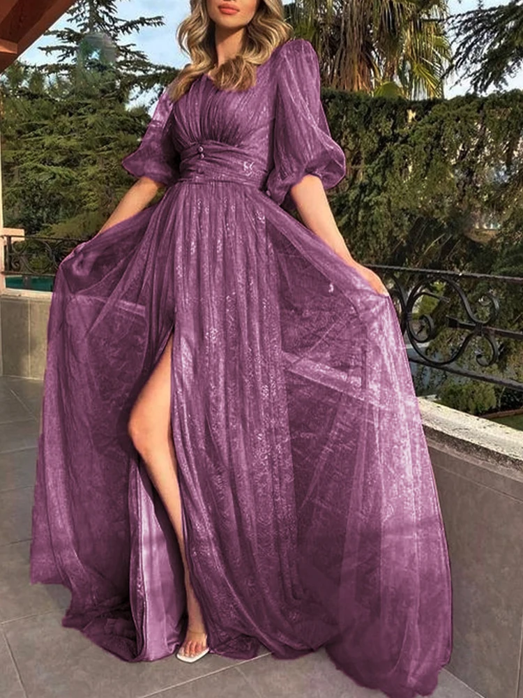 2021 New Style Sexy Lace Purple Mesh Half Sleeved Prom Dresses Lady Elegant Slit V Neck Bridesmaid Robes Evening Party Birthday
2021 New Style Sexy Lace Purple Mesh Half Sleeved Prom Dresses Lady Elegant Slit V Neck Bridesmaid Robes Evening Party Birthday