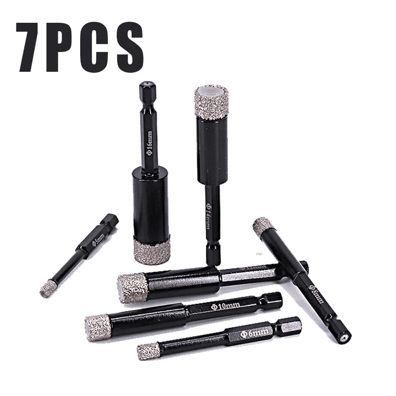 

5-16mm 7pcs Hex Handle Vaccum Brazed Diamond Dry Drill Bits Set Hole Saw Cutter for Granite Marble Ceramic Tile Glass Hole Open