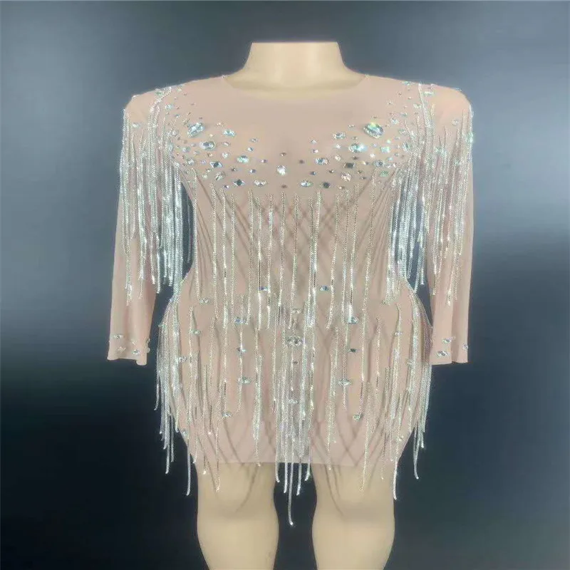 R84 Sexy female perspective dance costumes rhinestones women wears evening dress see-through one piece tassel crystal skirt bar
R84 Sexy female perspective dance costumes rhinestones women wears evening dress see-through one piece tassel crystal skirt bar
