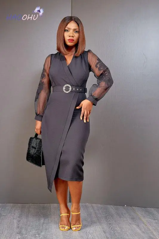 Cross V-Neck Long Sleeve Sashes Spring Summer Women's Dresses Temperament Commute Midi Dress Office High Waist HAOOHU 2021
Cross V-Neck Long Sleeve Sashes Spring Summer Women's Dresses Temperament Commute Midi Dress Office High Waist HAOOHU 2021