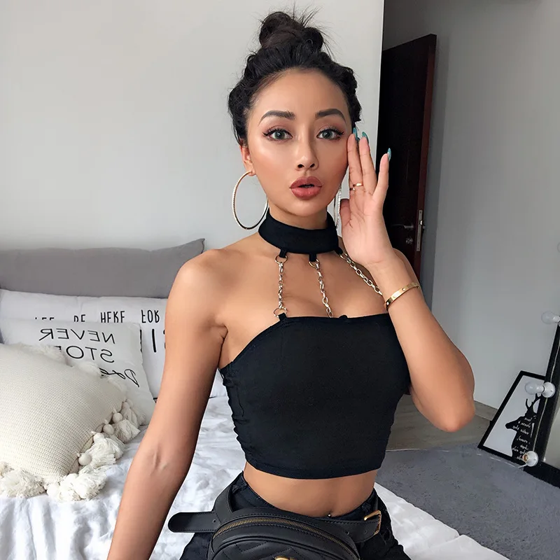 2021 Sexy Black Gothic Women Crop Tops Low Cut Backless Halter Chain Skinny Streetwear Casual Party Slim Lady Tube Tops
2021 Sexy Black Gothic Women Crop Tops Low Cut Backless Halter Chain Skinny Streetwear Casual Party Slim Lady Tube Tops