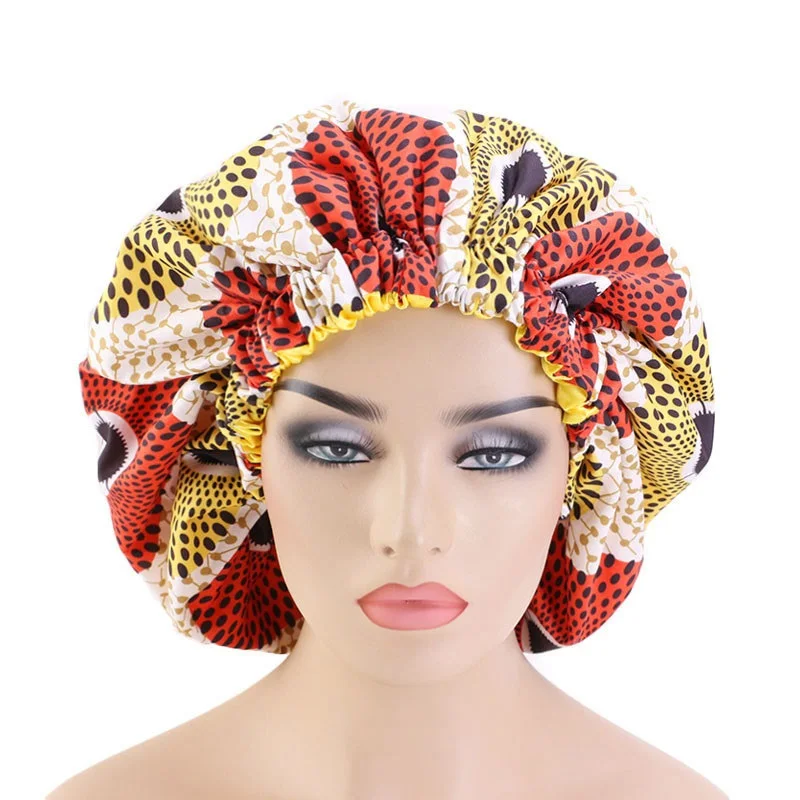 

Satin Bonnet Cap Night Sleep Hat Women Extra Large African Pattern Print Fabric Ankara Lined Bonnets Ladies Turban Wholesale