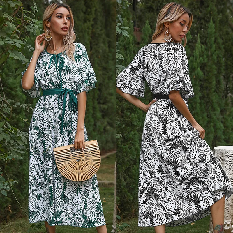 2021 Summer New Women's Skirt Beach Super Long Women's Retro Printed Bohemian Lotus Leaf Sleeve Dress A-line Elegant Belt
2021 Summer New Women's Skirt Beach Super Long Women's Retro Printed Bohemian Lotus Leaf Sleeve Dress A-line Elegant Belt