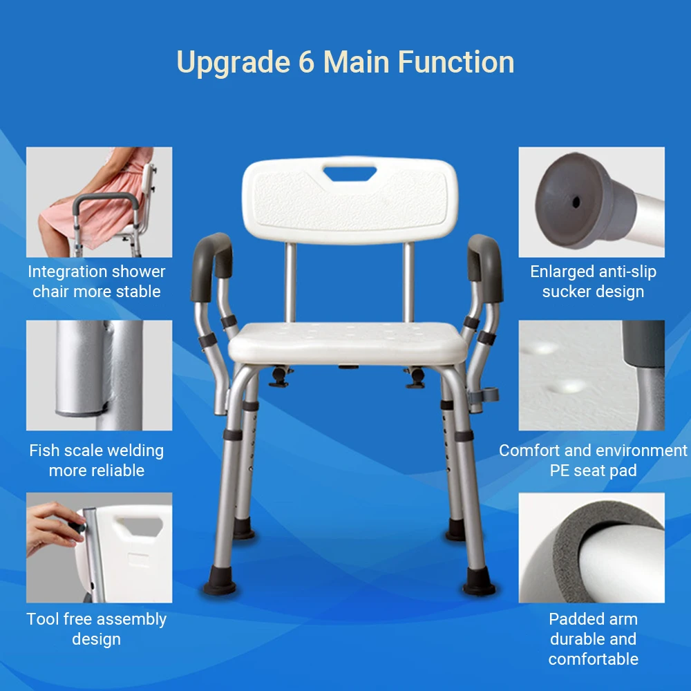 New Back Cushion Shower Bench Removable Back Adjustable Shower Chair Tool-Free Assembly Bath Seat Shower Tub Stool for Elderly
New Back Cushion Shower Bench Removable Back Adjustable Shower Chair Tool-Free Assembly Bath Seat Shower Tub Stool for Elderly