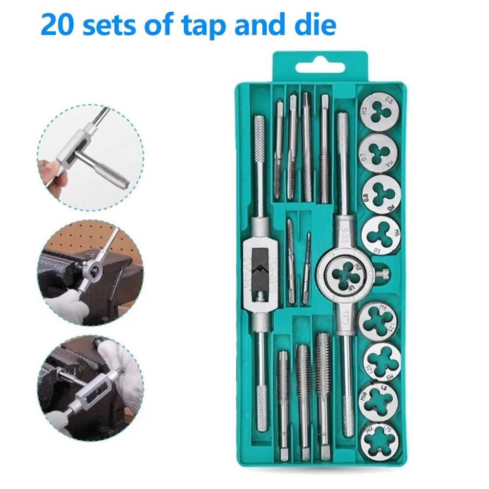 20pcs/set Hand Tools Metric Taps And Dies Set M3~M12 Screw Thread & Tapping Wrench Alloy Steel Hand Tools Accessories
20pcs/set Hand Tools Metric Taps And Dies Set M3~M12 Screw Thread & Tapping Wrench Alloy Steel Hand Tools Accessories