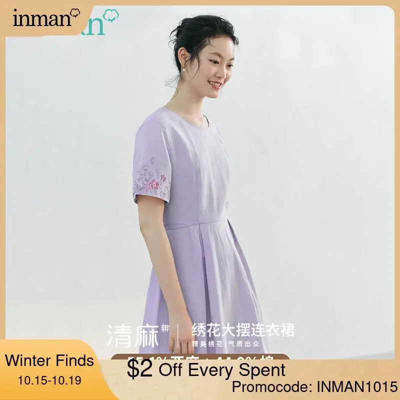 INMAN Women's Dress Elegant Breathable Cotton Linen Simple Round Neck Embroidered Back Lace Up Dress
INMAN Women's Dress Elegant Breathable Cotton Linen Simple Round Neck Embroidered Back Lace Up Dress