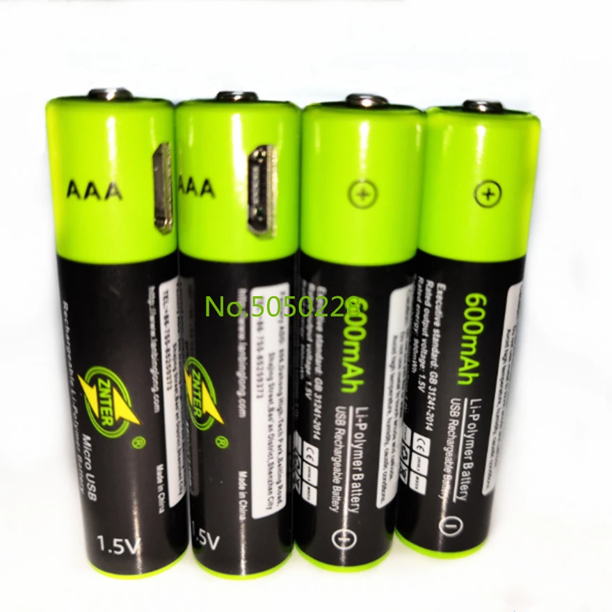 1 шт. перезаряжаемая батарея ZNTER 5 В AAA 600 мАч USB литий-полимерная аккумуляторная