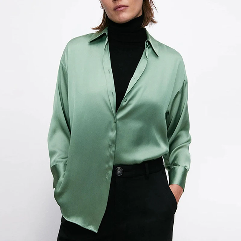 Softer Long Sleeve Stain Shirts Woman Office Lady Turn-down Collar Thin Blouse Summer 2021 Single Breasted Elegant
Softer Long Sleeve Stain Shirts Woman Office Lady Turn-down Collar Thin Blouse Summer 2021 Single Breasted Elegant