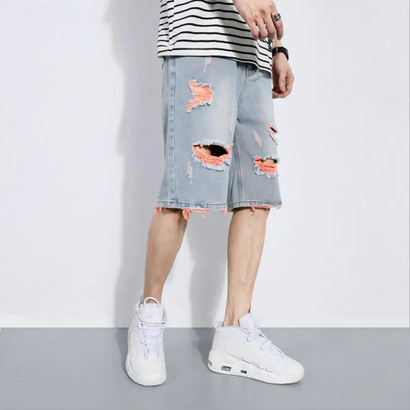 Summer Men Holes Short Jeans Light Blue Casual Denim Shorts Good Quality Men Straight Denim Jeans Shorts Knee Length Jeans
Summer Men Holes Short Jeans Light Blue Casual Denim Shorts Good Quality Men Straight Denim Jeans Shorts Knee Length Jeans