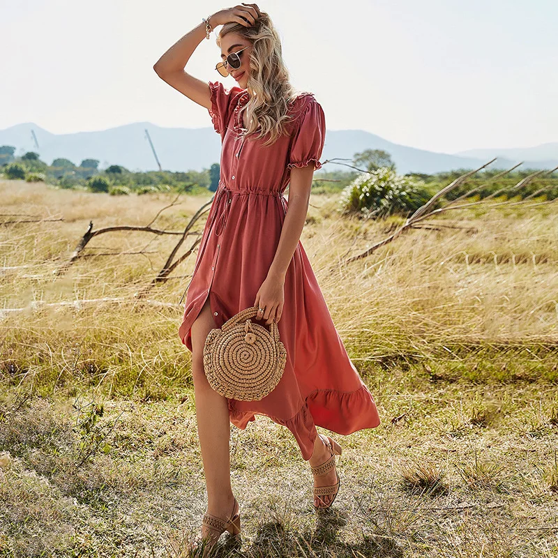 Summer Ladies Elegant Solid Off The Shoulder Dress Women 2021 New Casual Slash Neck Short Single Breasted Irregular Long Dress
Summer Ladies Elegant Solid Off The Shoulder Dress Women 2021 New Casual Slash Neck Short Single Breasted Irregular Long Dress