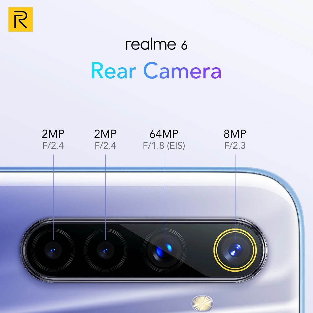 Смартфоны Realme 6 8 Гб 128 Helio G90T 30 Вт мгновенная зарядка 4300 мА/ч 64-мегапиксельная