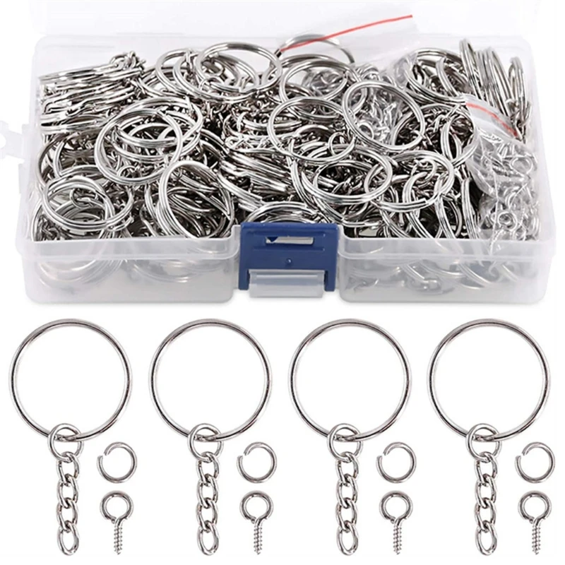 450pcs Flat Split Key Ring Keychain Rings with Chain Open Jump Rings Screws Eye Pin with Storage Case B03E
450pcs Flat Split Key Ring Keychain Rings with Chain Open Jump Rings Screws Eye Pin with Storage Case B03E