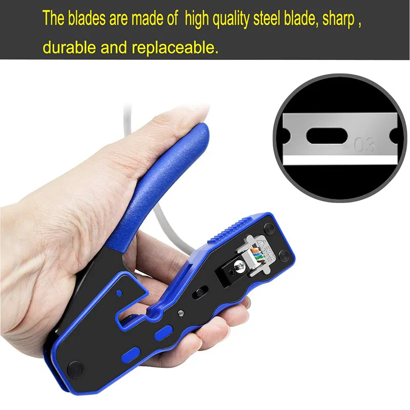 New RJ45 Crimp Tool Pass Through Cutter Cat6 Cat5 Cat5e 8P8C Modular Connectors All-in-one Wire Network Tool Cable Crimper
New RJ45 Crimp Tool Pass Through Cutter Cat6 Cat5 Cat5e 8P8C Modular Connectors All-in-one Wire Network Tool Cable Crimper