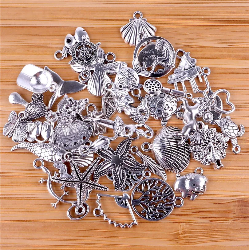 

40pcs/lot 23490 Mix Sea Shell Mermaid Charms Ocean Starfish Tortoise Pendant For Necklaces Summer Gift Jewelry Making