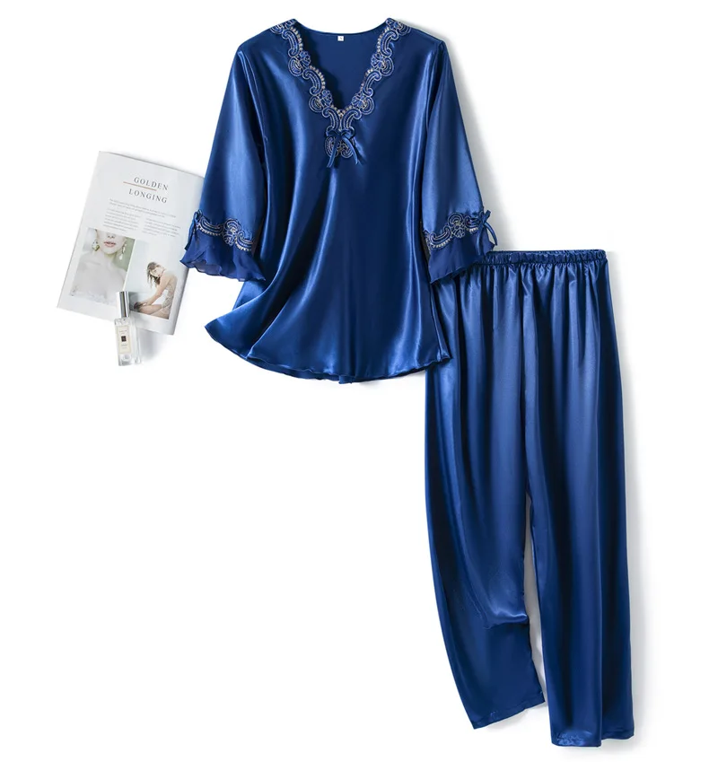 2PCS Sleep Set V-Neck Pajamas Suit Women Spring New Intimate Lingerie Satin Sleepwear Casual Sexy Lace Flare Sleeve Pyjamas 
2PCS Sleep Set V-Neck Pajamas Suit Women Spring New Intimate Lingerie Satin Sleepwear Casual Sexy Lace Flare Sleeve Pyjamas
