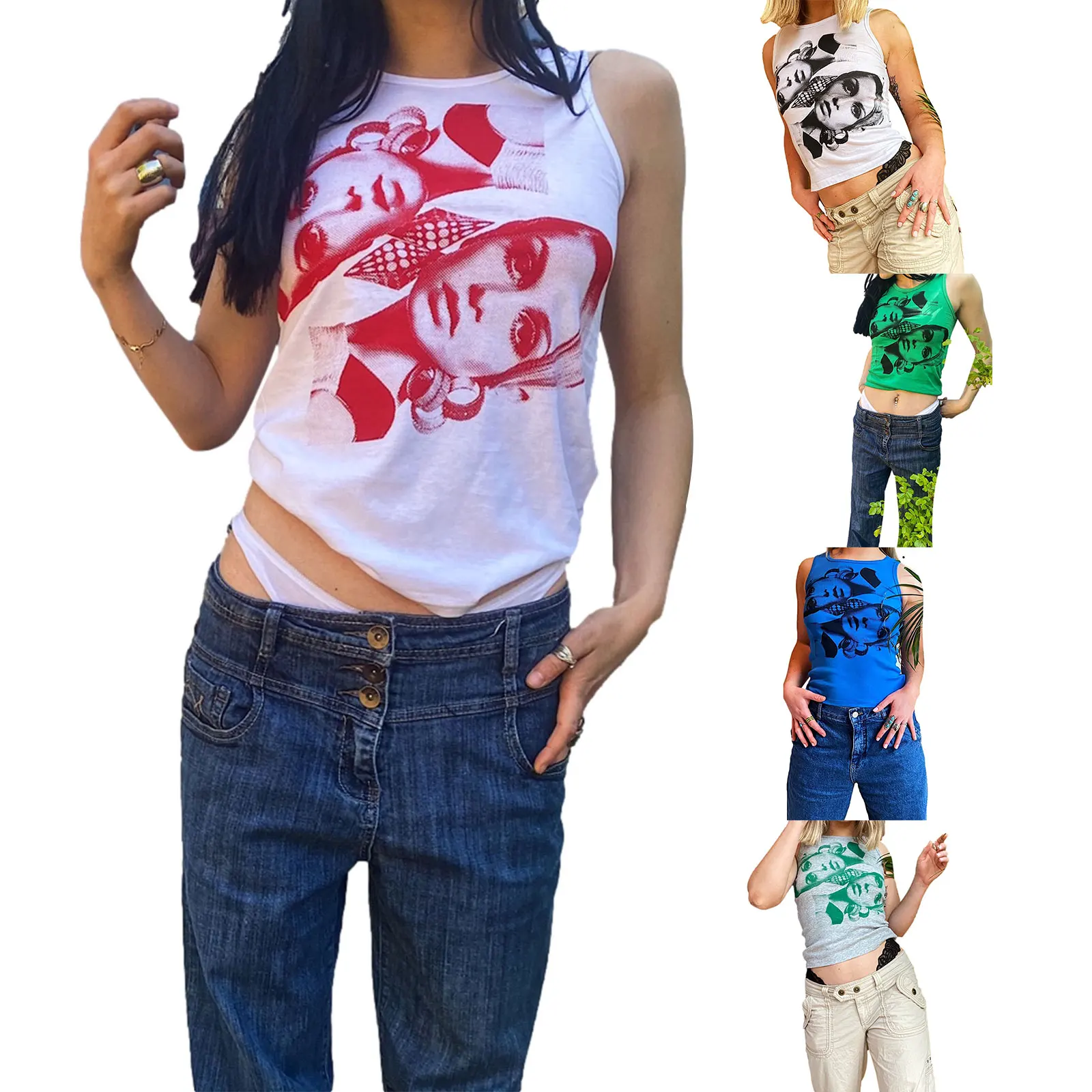 Женские укороченные топы без рукавов Y2K, летние сексуальные майки для взрослых с круглым вырезом и портретным принтом, повседневная одежда, ...
Женские укороченные топы без рукавов Y2K, летние сексуальные майки для взрослых с круглым вырезом и портретным принтом, повседневная одежда, ...