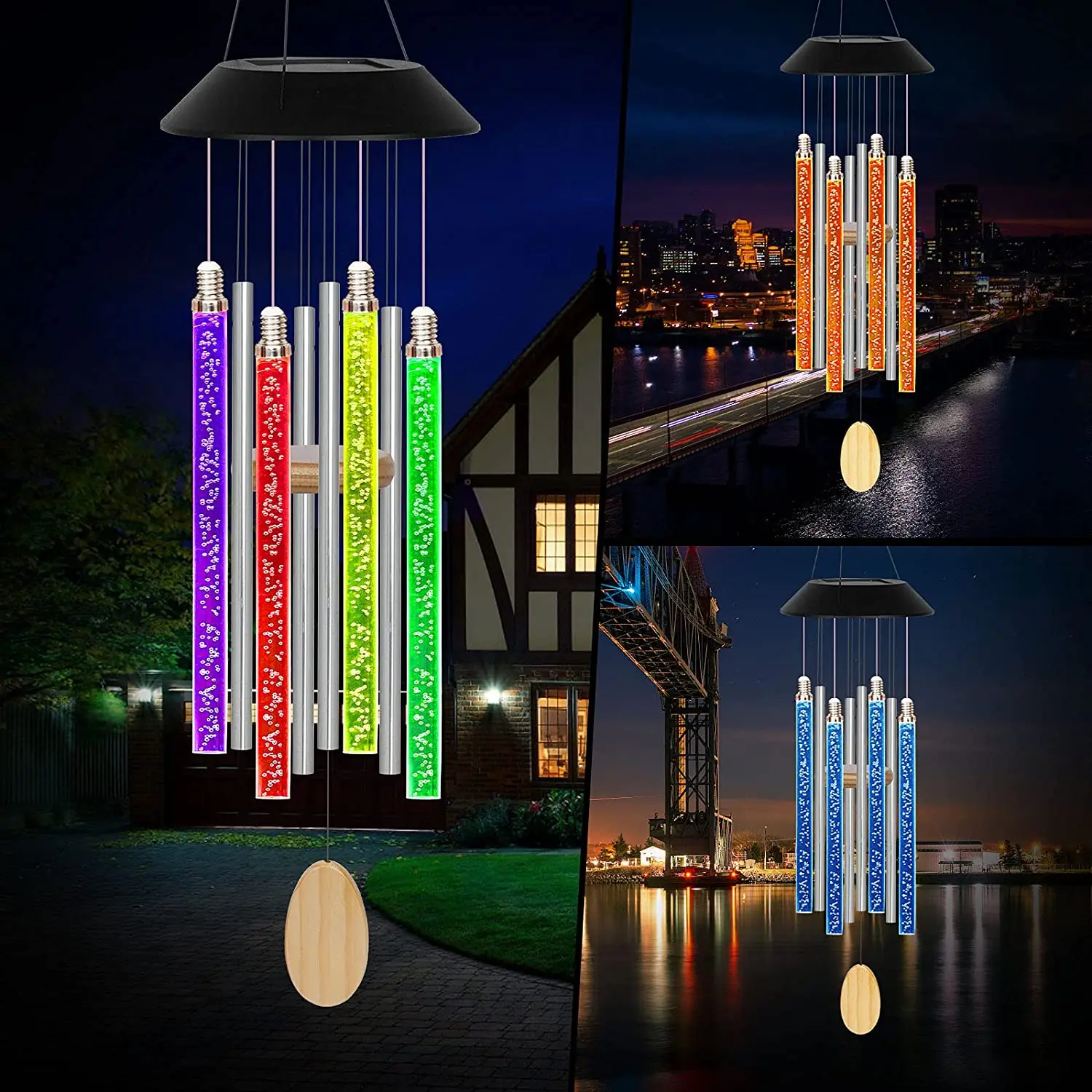 

Solar Wind Chimes for Outside 6 LED Light Bars Color Changing Wind Chime Outdoor for BirthdayGift Garden Patio Decoratio Light