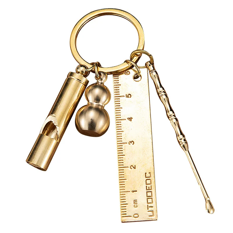 Creative three-in-one Brass Ruler Keychains Flat Gourd Tide Whistle Ear spoon Set Pendant Keychain Charms
Creative three-in-one Brass Ruler Keychains Flat Gourd Tide Whistle Ear spoon Set Pendant Keychain Charms