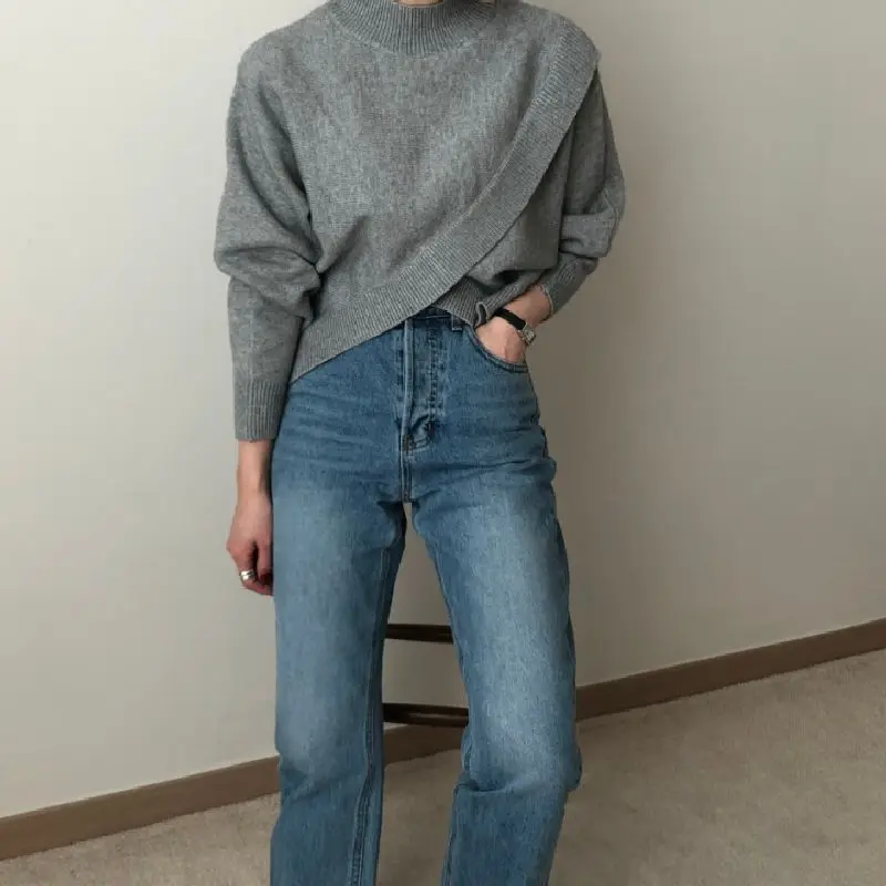 Women's Stylish Knitted Pullover Sweaters Solid Mock Neck Long Sleeves Women Oversized Asymmetric Pullover Autumn Spring 2021
Women's Stylish Knitted Pullover Sweaters Solid Mock Neck Long Sleeves Women Oversized Asymmetric Pullover Autumn Spring 2021