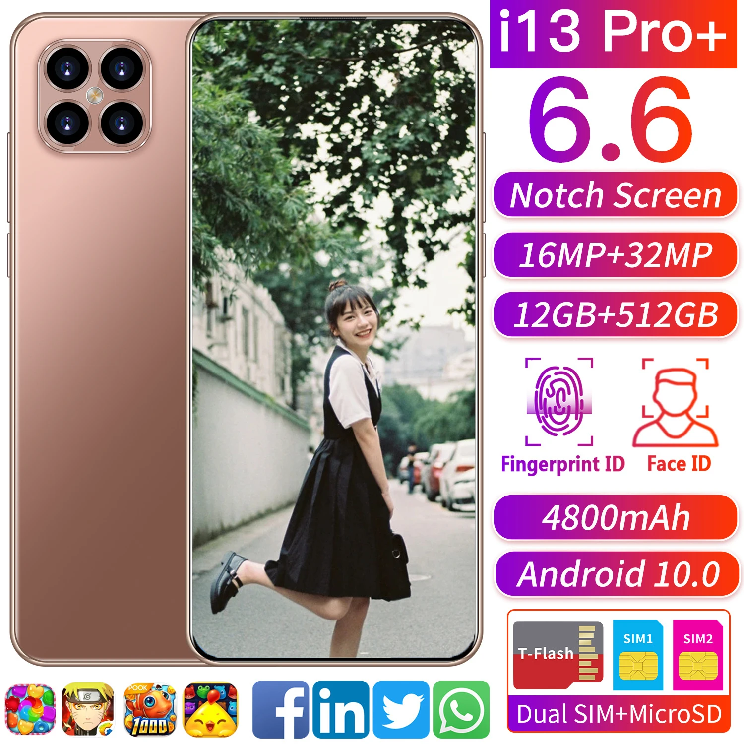 Hot Sale Smartphone I13 Pro Global Version 6.6 Inch 12GB 512GB 4800mAh Battery Snapdragon 888 16MP 32MP Camera Face ID Cellphone 
Hot Sale Smartphone I13 Pro Global Version 6.6 Inch 12GB 512GB 4800mAh Battery Snapdragon 888 16MP 32MP Camera Face ID Cellphone