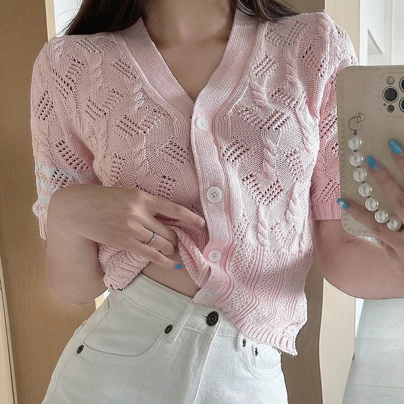 Knitted Tshirts Women Clothing 2021 Summer Thin Hollow Out Casual O-Neck Short Sleeve Loose Cardigan All Match Tee Shrit Femme
Knitted Tshirts Women Clothing 2021 Summer Thin Hollow Out Casual O-Neck Short Sleeve Loose Cardigan All Match Tee Shrit Femme
