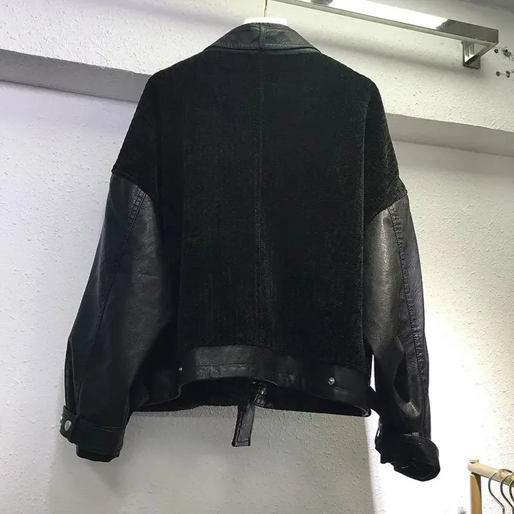 Corduroy Stitching PU Leather Jacket Women's Autumn And Winter New Trend Korean Style Thicken Short Motorcycle Leather Jacket
Corduroy Stitching PU Leather Jacket Women's Autumn And Winter New Trend Korean Style Thicken Short Motorcycle Leather Jacket