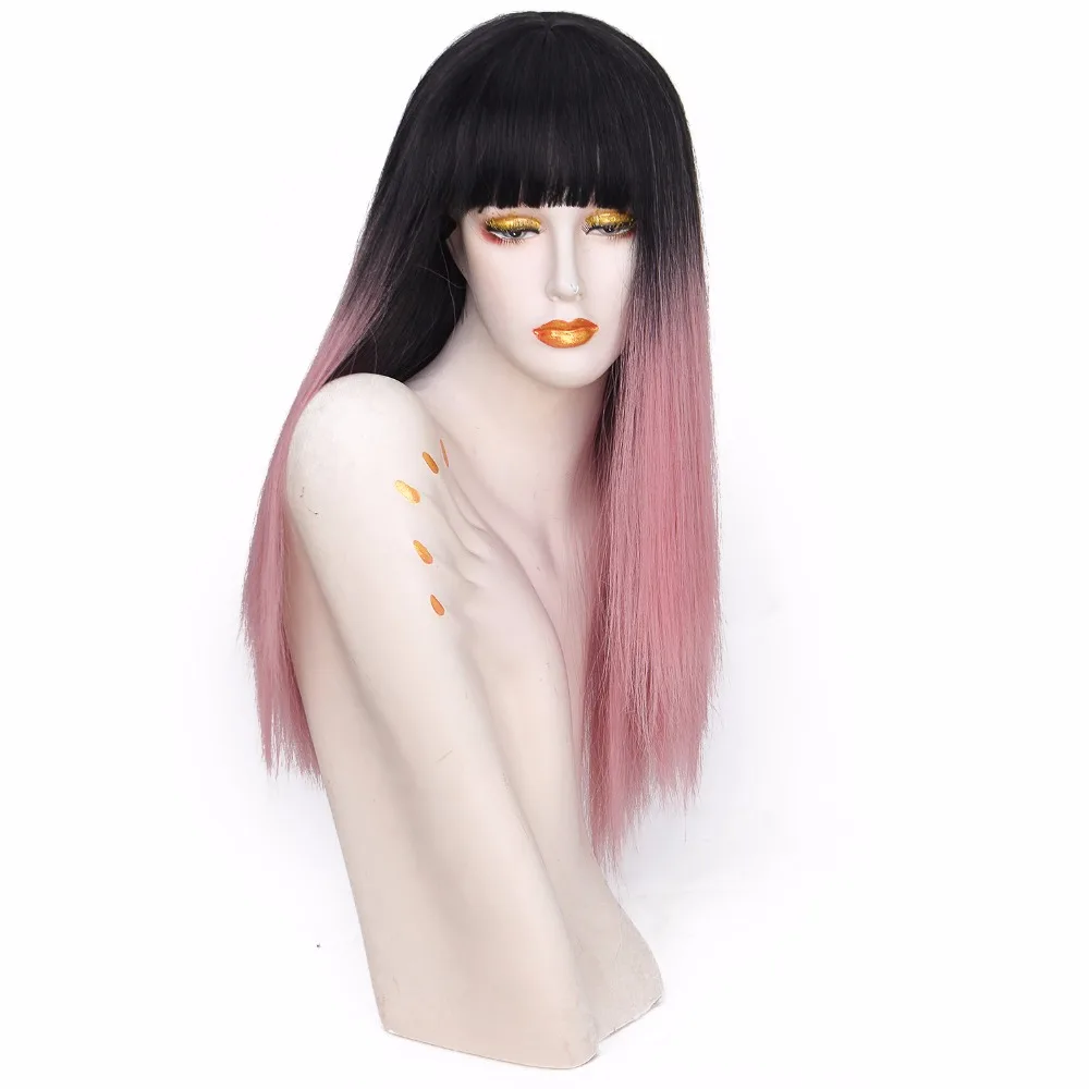 Длинный прямой парик YxCheris с челкой розовые волосы Синтетические серые парики для
