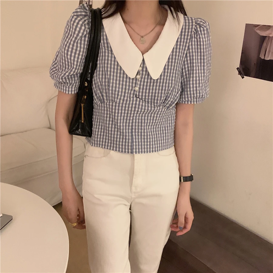 Alien Kitty V-neck Plaid Shirt 2021 New Summer Korean Style Vinatge Women Blouses Short Tops Puff Sleeve Blouse Girls Blusas
Alien Kitty V-neck Plaid Shirt 2021 New Summer Korean Style Vinatge Women Blouses Short Tops Puff Sleeve Blouse Girls Blusas