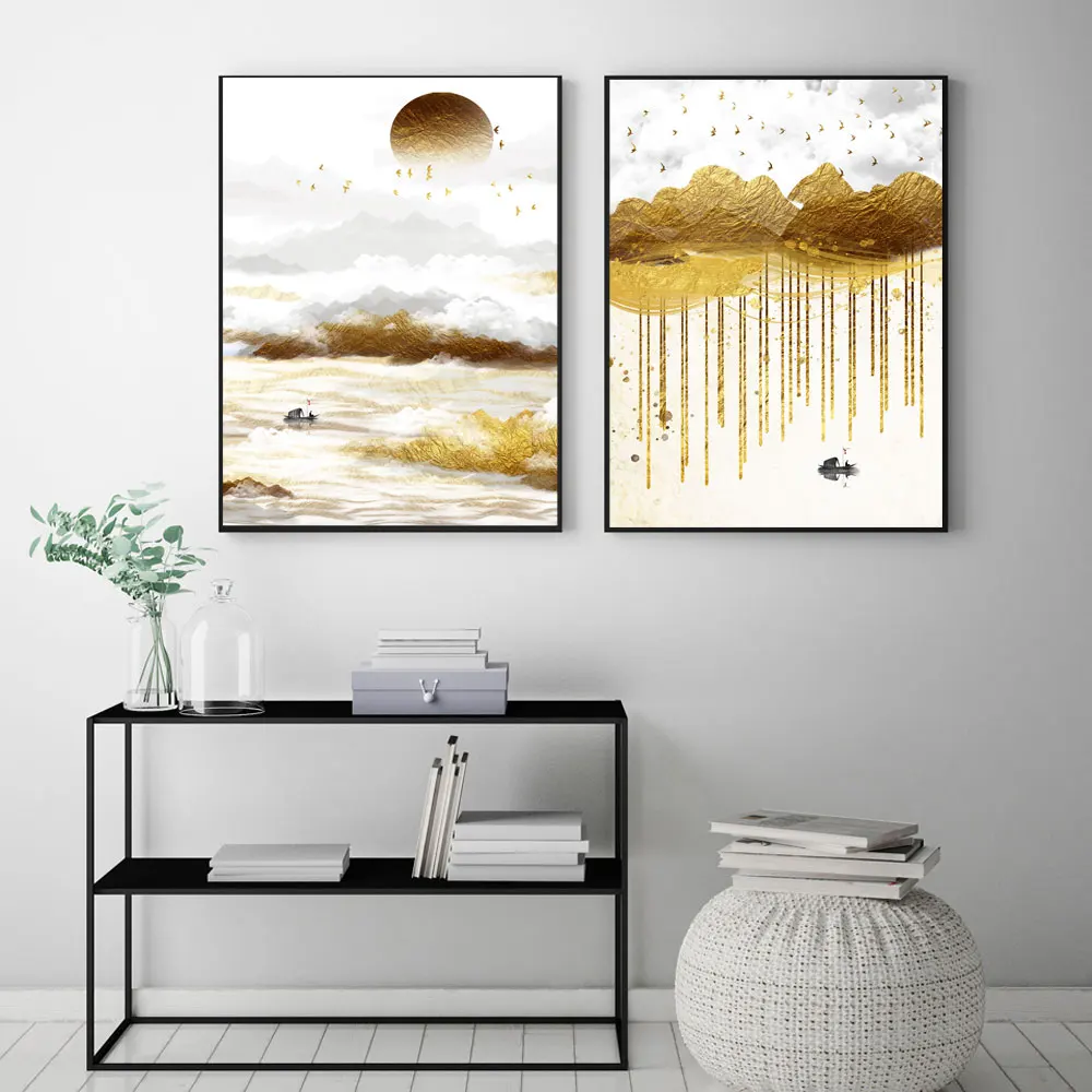 Golden Mountain Sun Bird Boat Landscape Canvas Abstract Painting Posters And Prints Wall Art Pictures For Living Room Decoration
Golden Mountain Sun Bird Boat Landscape Canvas Abstract Painting Posters And Prints Wall Art Pictures For Living Room Decoration