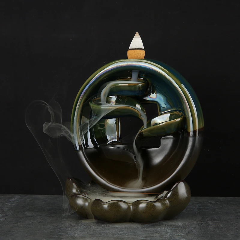 

Rounded Waterfall Smoke Backflow Incense Burner Ceramic Holder + 60 Cones Set For Improving Your Sleep Quality